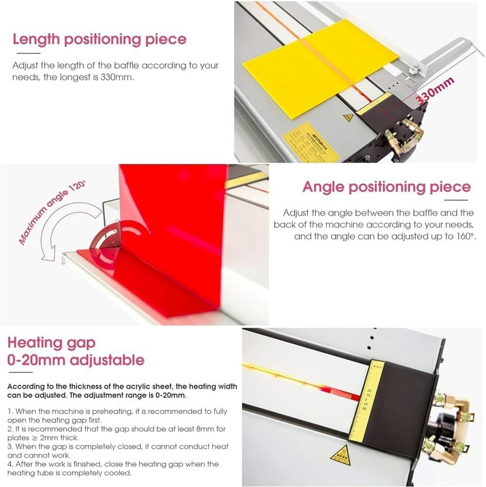 Piegatrice in plastica PVC Acrilico 1500W, Riscaldatore per Macchina piegatubi in PVC plastica per la Realizzazione di insegne, Angolo 0~160°, Spessore 10 mm, Temperatura 0-600 ℃ (WCA 1300)