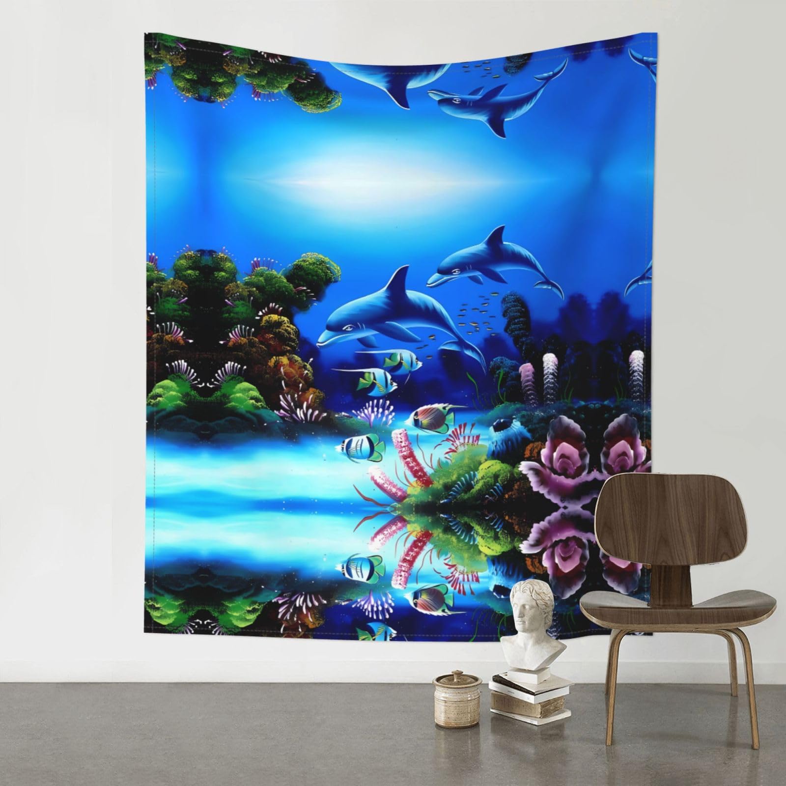 YYHHAOFA Beautiful Underwater World Dolphins Coral Prints 60x51in Wall Tapestry Boho Chic Dorm Decor & Beach Throw Blanket