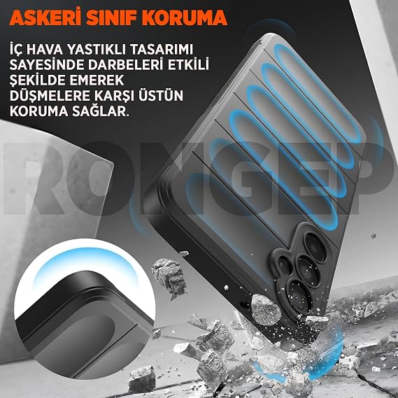 Rongep Samsung Galaxy A57 için Kılıf Matte-Black Rugged Koruyucu Kalın Yapılı Kamera Yükseltili A 57 Kılıf İçi Süet Dokulu Darbe Emici ve Kayma Önleyici Özellikli Galaxy A57 Koruyucu Kılıf (Siyah)