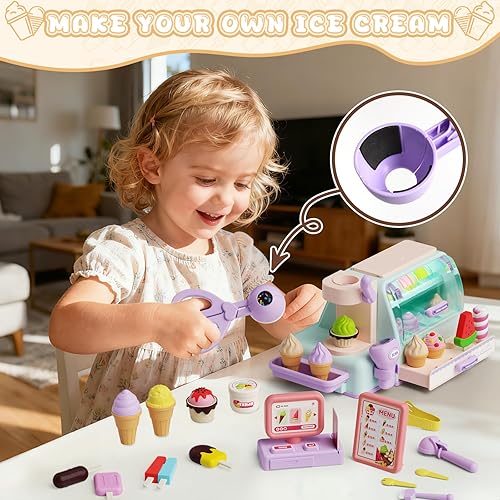 Miniatura 9 de Ice Cream Toys Kids Play Store Juguete de simulación para niños pequeños (verde y morado)