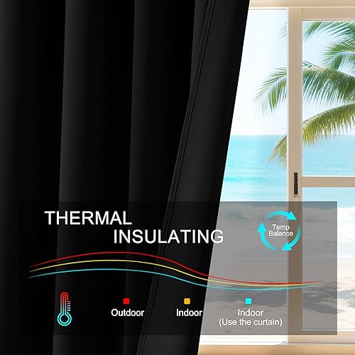 Miniatura 7 de PONY DANCE - Cortinas opacas negras con bolsillo para barra, aislamiento térmico, oscurecimiento de habitación, ahorro de energía para dormitorio,