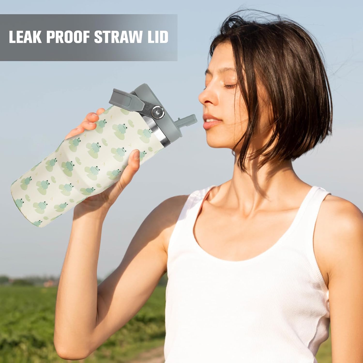 30oz Frog Flip Straw Tumbler, Insulated Coffee Travel Mug with Handle and Straw, 30oz Frog Water Bottle Gifts for Women and Girls - Image 5