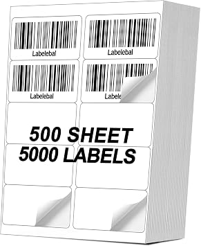 [500 Sheets 5000 Pcs] 10-UP 2x4 Shipping Labels for Laser & Inkjet Printers, 2" x 4" Mailing Stickers, 10 Pcs Per Page Shipping Labels,8.5"11" White 500 Sheets for Printer
