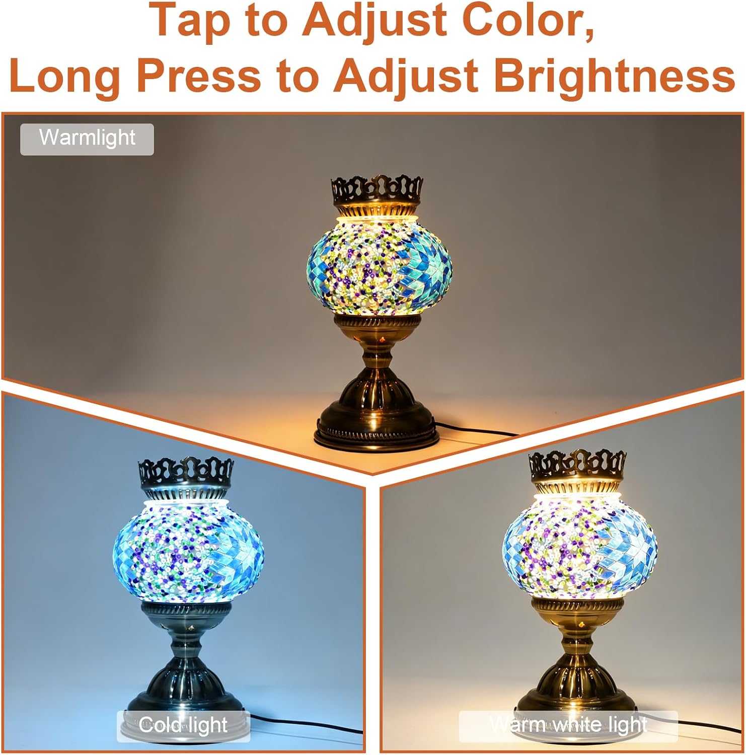 Longzhuo Turkish Mosaic Lamp Kit DIY Sachet Placement on Top Stained Glass Decorative Table Bedside Night Light Tabletop Bohemian Morrocan Lamp Crfat Kit for Living Room Decorations, Blue