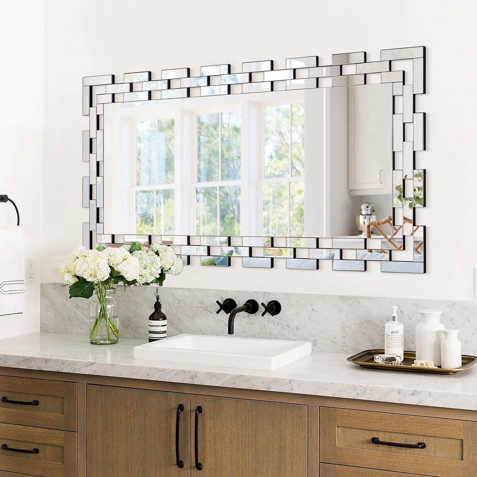 Amazon.com: Chende 47''x32'' Frameless Glass Wall Mirror, Modern