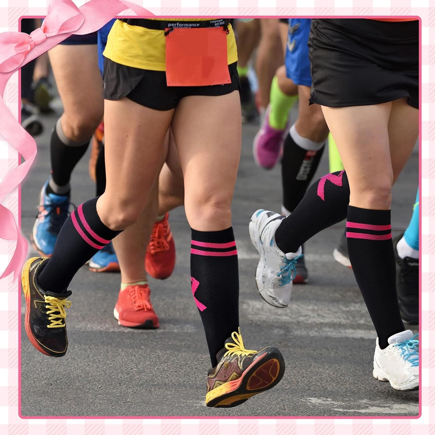 Funtery 12 Pair Breast Cancer Awareness Socks Women Pink Ribbon Football Socks Bulk for out Football Volleyball Softball