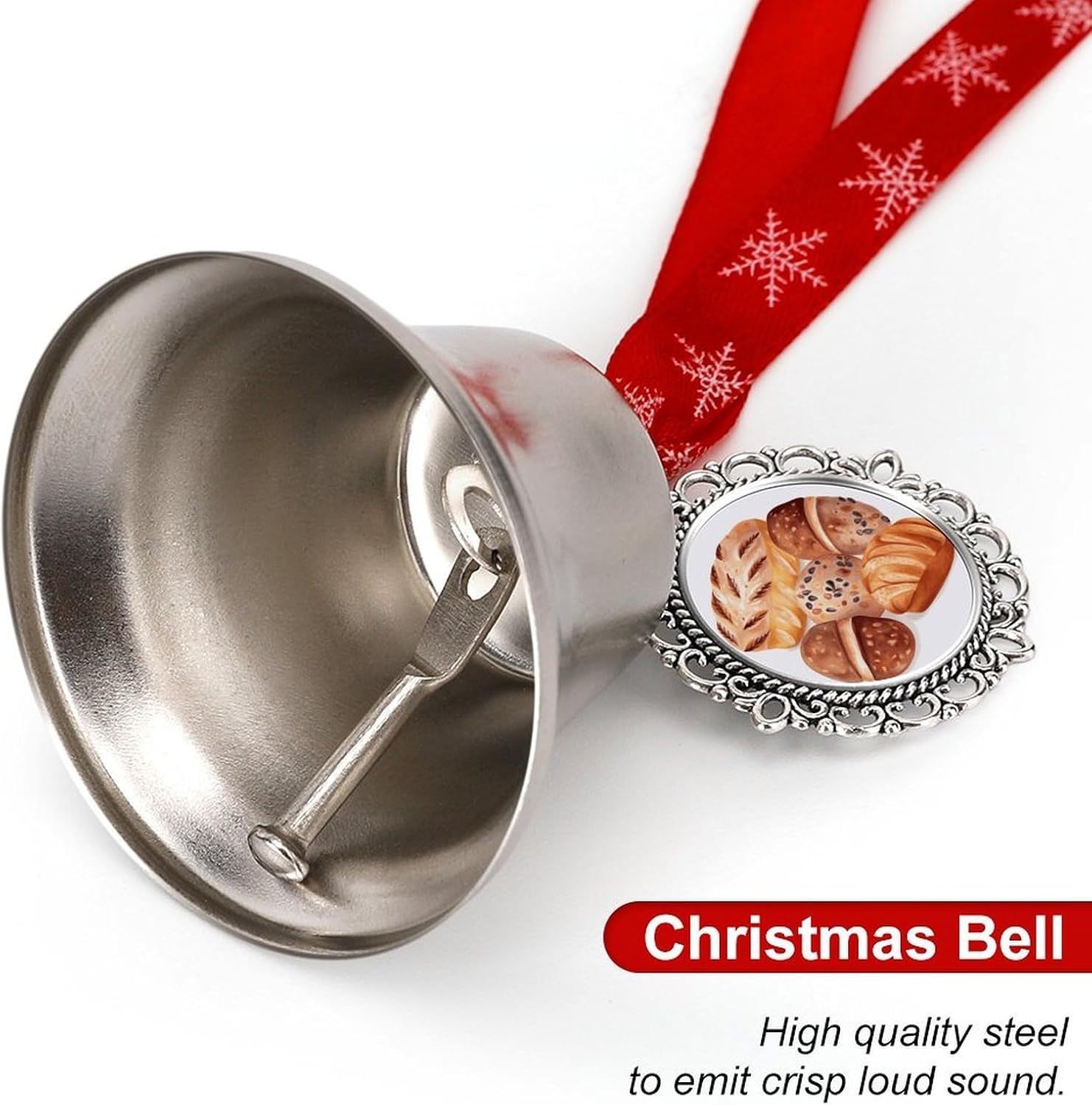 Painted Bread Bell Ornament Red Ribbon for Christmas Tree Holiday Decoration Personality Believe Bell Ornaments Sleigh Bells for Winter New Year Party Supplies