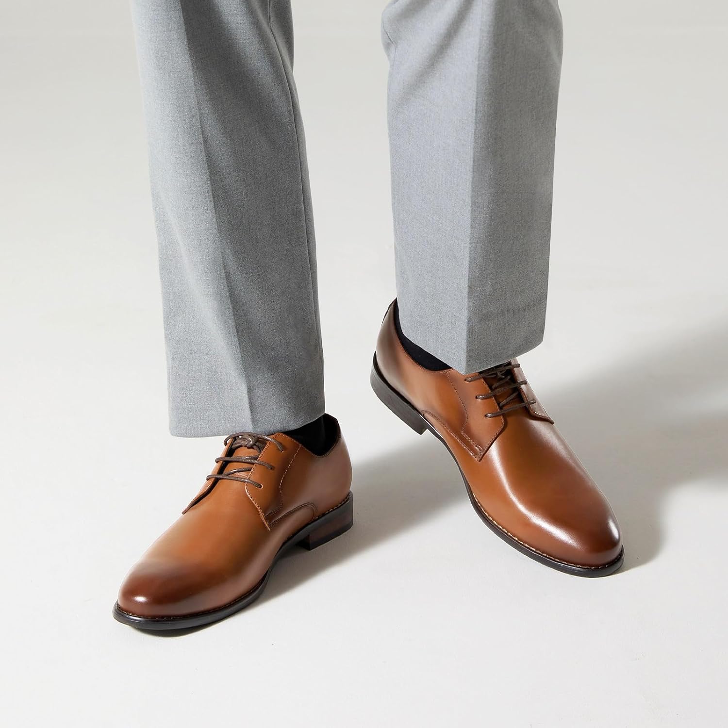 HEEZ Men's Dress Shoes Genuine Leather, Wingtip Oxford for Men Non Slip, Lace up Plain Toe Derby Dress Shoes for Formal, Business, Wedding, Office - Image 2