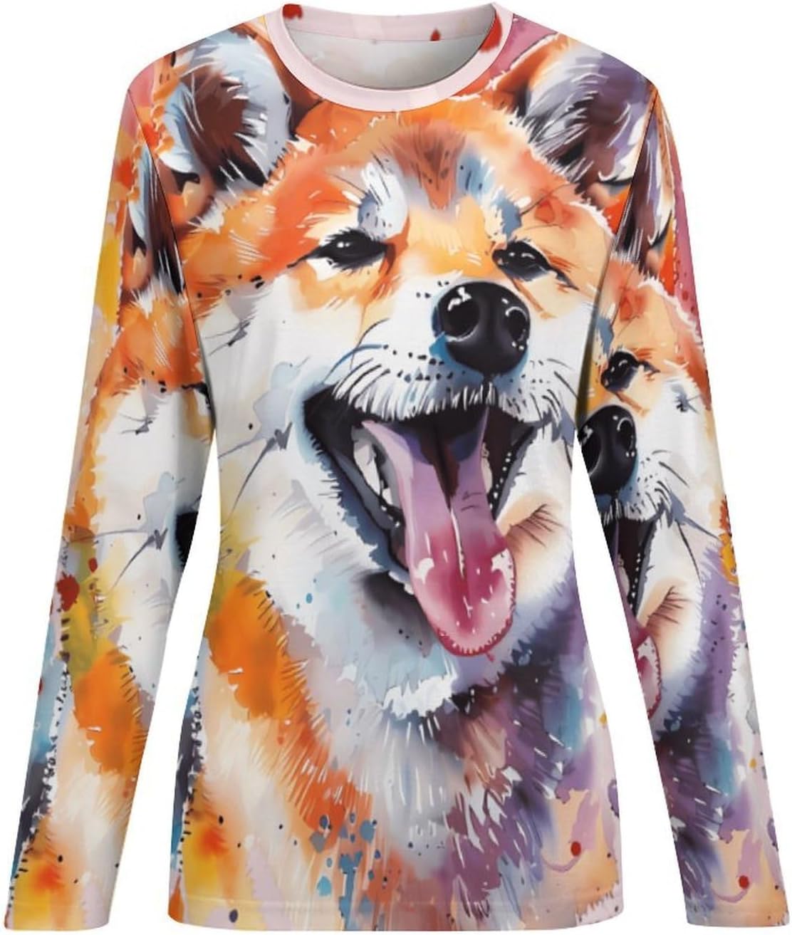 Smiling Shiba Inu Dog Women's Pajama Top Sleepwear Pajamas Sleep T-Shirt Long Sleeve Shirt Crewneck Tee