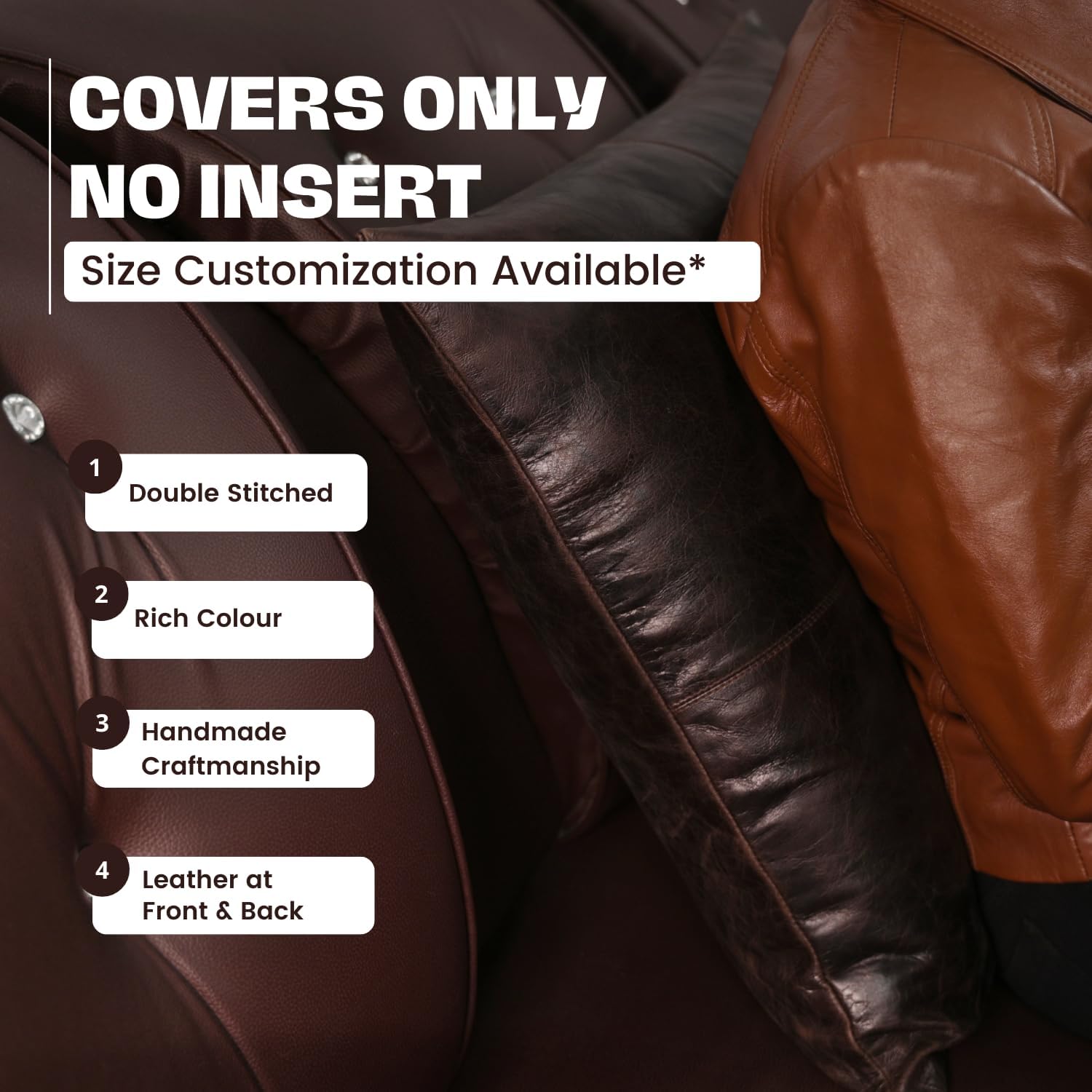 D DOLLY LAMB Lambskin Leather Pillow Cover - Sofa Cushion Case - Decorative Throw Covers for Living Room & Bedroom, 20x20 Inches - Dark Brown Crunch Plain Pack of 1