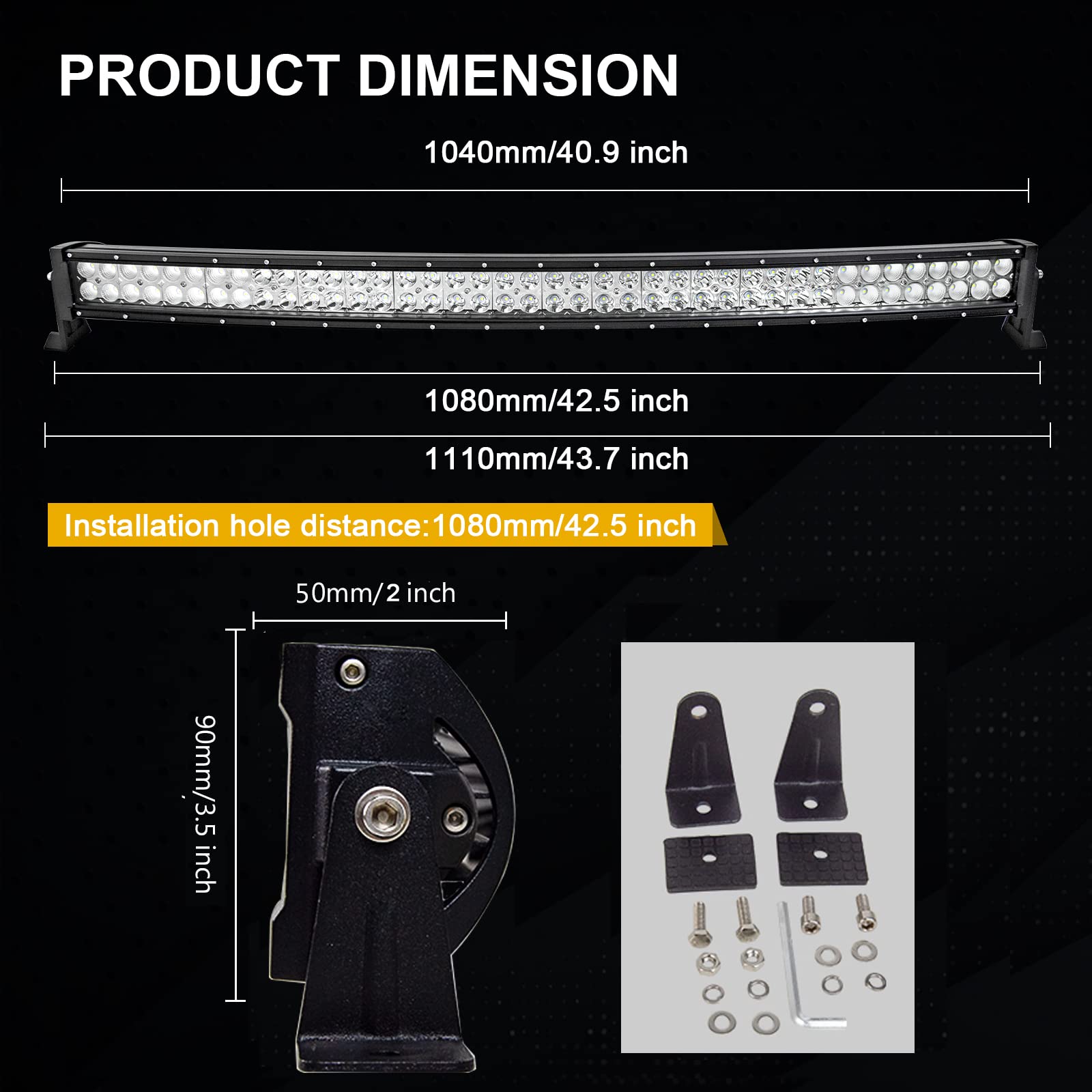 AUXTINGS 106 cm 240 W zakrzywiona listwa rampy LED + 2 x 10 cm reflektor roboczy LED 12 V, wodoodporne światła przeciwmgielne LED z okablowaniem do samochodu, ciężarówki, ciągnika, SUV-a, łodzi