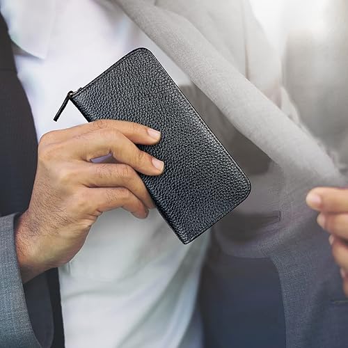 Miniatura 4 de Lanxivi Funda de piel auténtica para pluma estilográfica con 3 ranuras divididas, color negro, estuche con cremallera para bolígrafo, soporte de