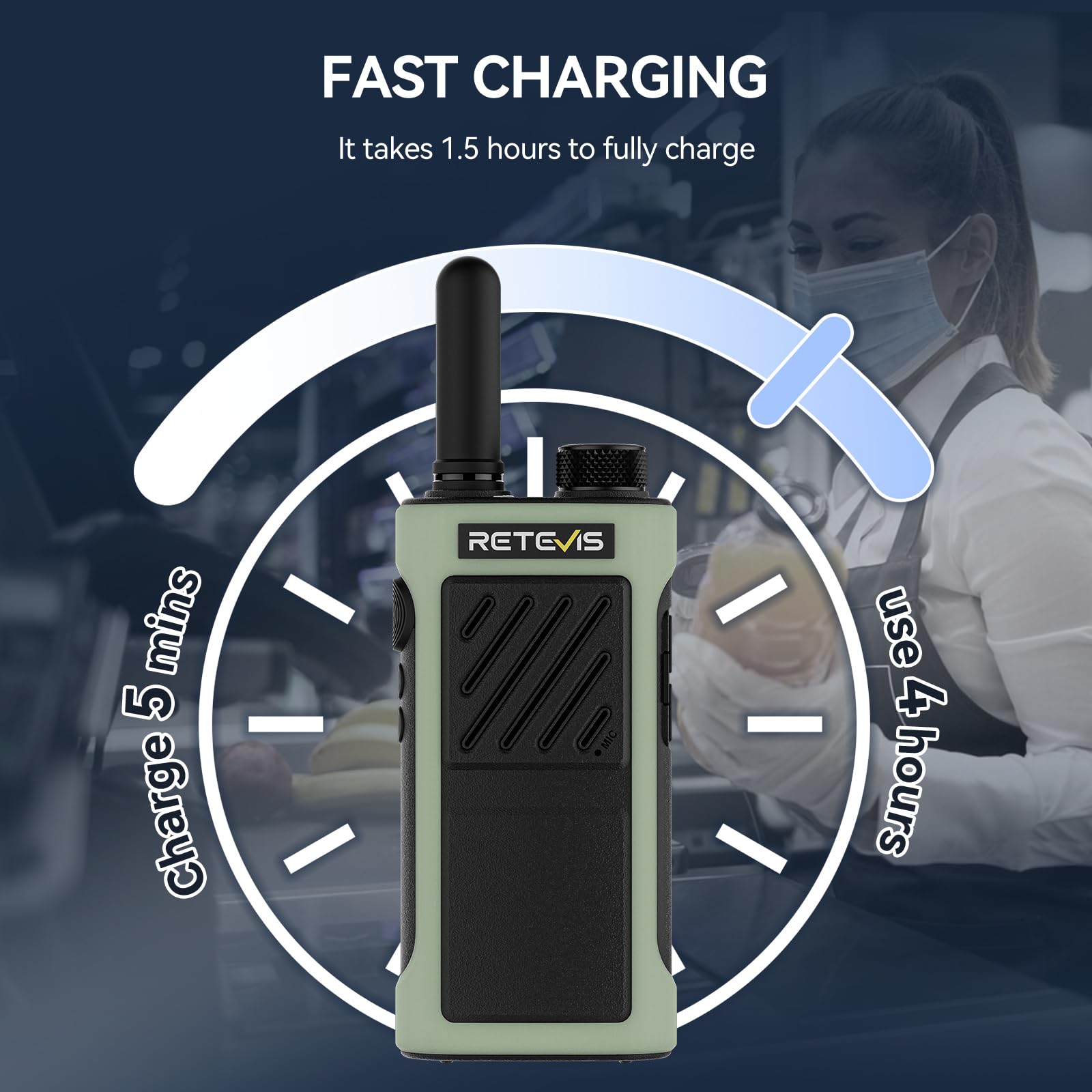 Retevis RB666P Walkie-Talkie Recargable, PMR446 Walkie Talkie Profesional de Carga Rápida, 1500 mAh, Tipo-C, VOX, CTCSS/DCS, Radio Bidireccional Portátil para Escuela, Supermercado (6 Piezas, Negro)