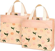 Mini Canvas Tote Bag, 2 Pieces Women's Canvas Bag, Cotton Shopper Bag, for Going Out Shopping, 22 cm x 22 cm (Pink-Peaches)