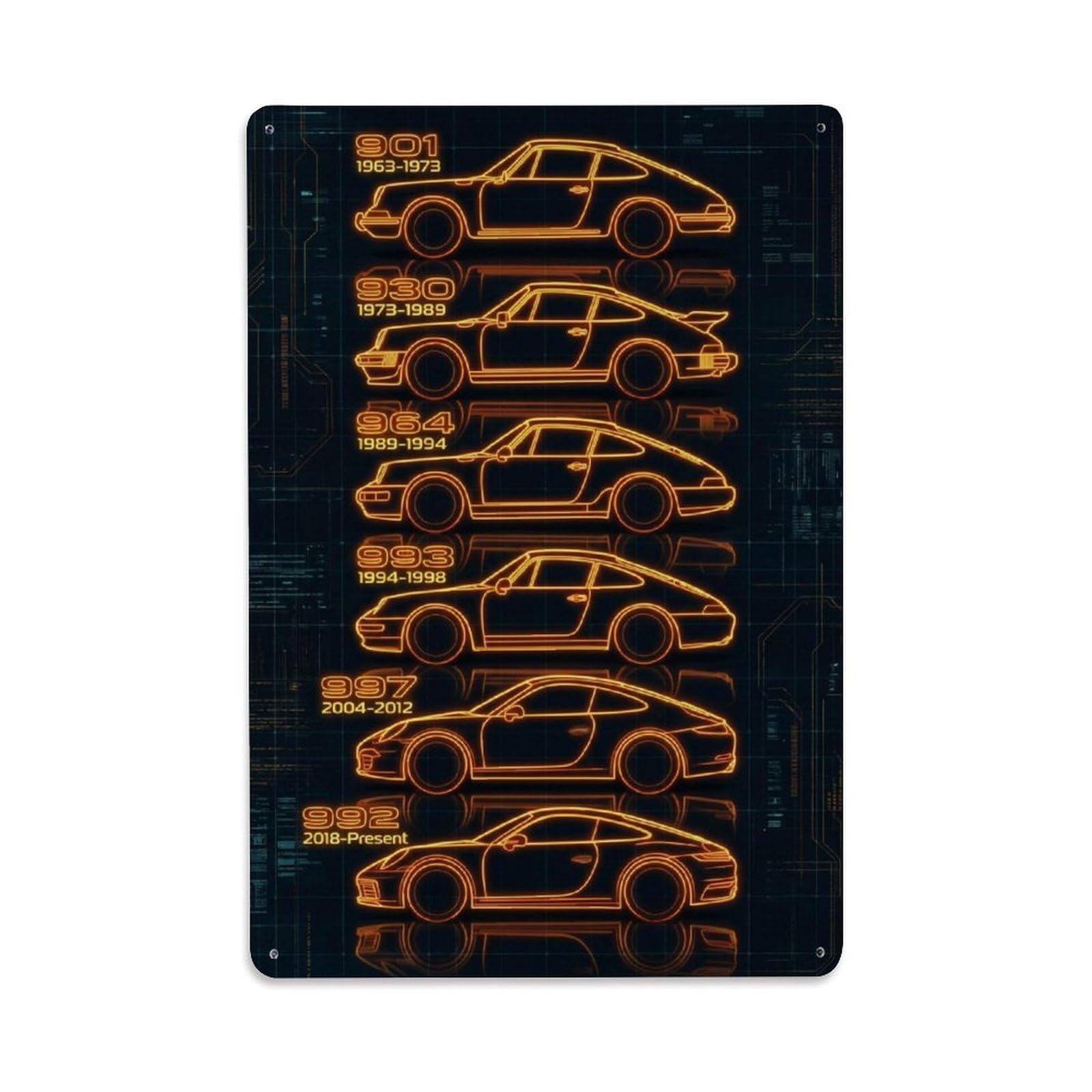 911 Coupe Targa 930 964 993 992 Track Racing Supercar Metal Tin Sign Plaque Wall Decor for Cafe, Man Cave, Club Bar, Office, Home Garden Round Metal Poster 8x12Inch