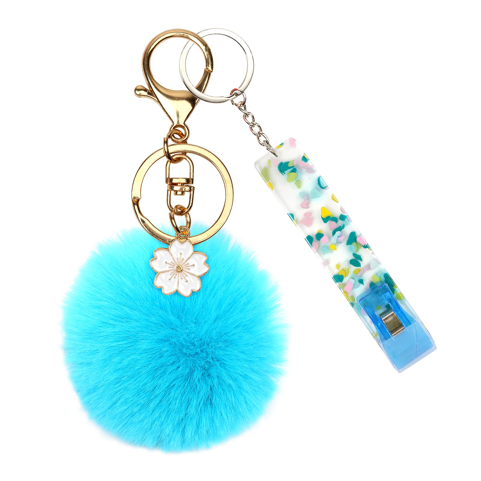 Card Grabber Card Clip For Long Nails, Cute Faux Rabbit Fur Ball Pom Pom Keychain with Card Puller for Girls Women, Bright Blue, Large-image-33