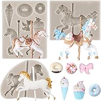 Vista 1 de Sijiangmold Carousel Horse Silicone Fondant Molds Merry-Go-Round Chocolate Gum Paste Molds For Cake Decorating Chocolate Gum Paste Cupcake Topper