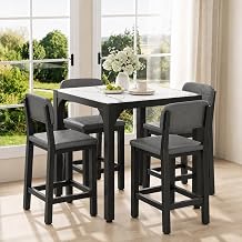 Brafab Dining Table Set for 4, Bar Table and Chairs Set, White&Grey