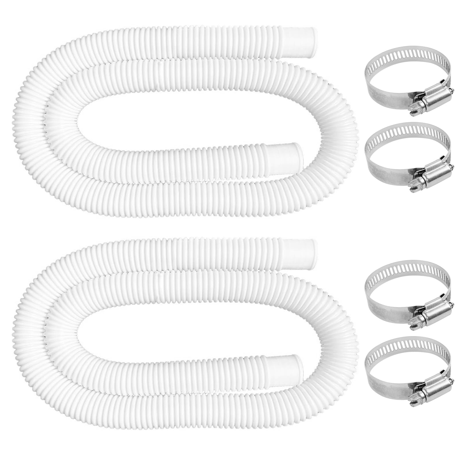 Replacement Pool Hoses for Above Ground Pools, 2 Pack Pool Pump Hose with 4 Metal Clamps Long Filter Pump Hose for Coleman Pool