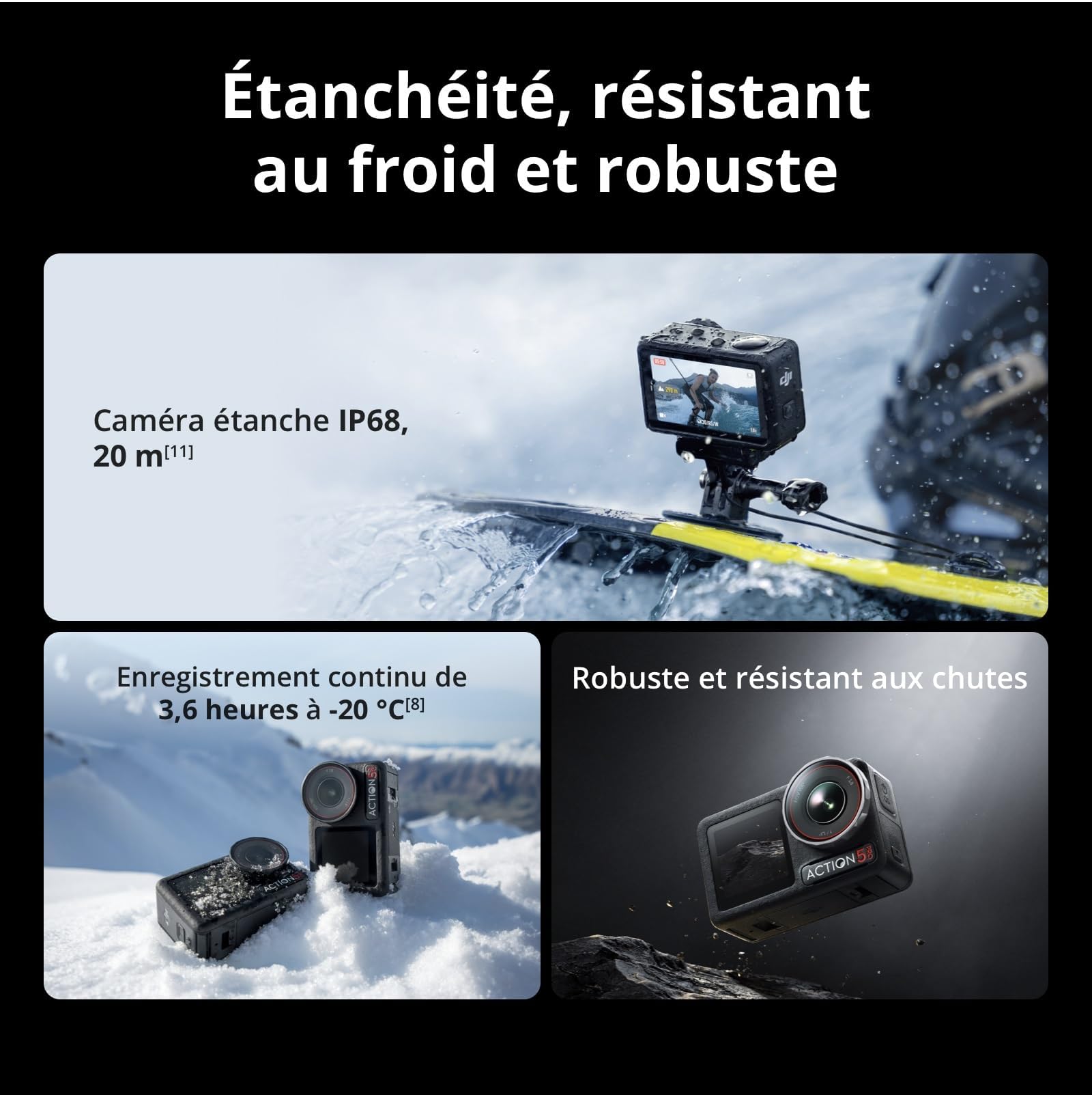 DJI Osmo Action 5 Pro Combo Essenziale, Fotocamera impermeabile con sensore 1/1.3",macchina fotografica subacquea, video 4K/120fps, Tracciamento del soggetto, stabilizzazione, 2 touchscreen OLED