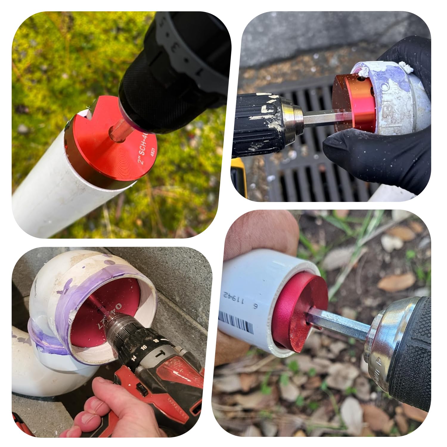 Kit d'alésoir pour tuyau PVC 9 pièces pour perceuses de 1/2" - Alésoir à coupe intérieure de 1/2", 3/4", 1", 1-1/4", 1-1/2", 2", 2,5", 3", 4" pour PVC, CPVC, ABS, conduits et tuyauterie industrielle