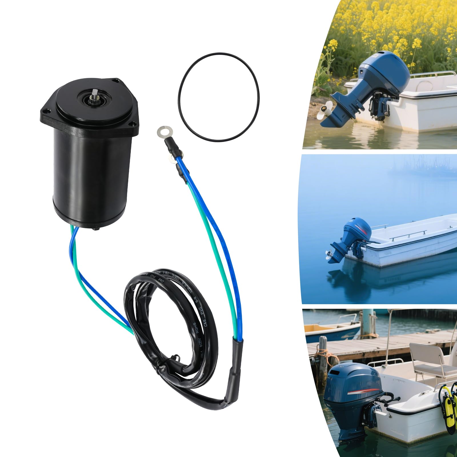 Motore di inclinazione e rifinitura per motore fuoribordo Yamaha - 200 W 12 V, adatto per 2 tempi 40-50/4 tempi 40-50 CV, OEM 62Y-43880-01, con anello di tenuta incluso, nero