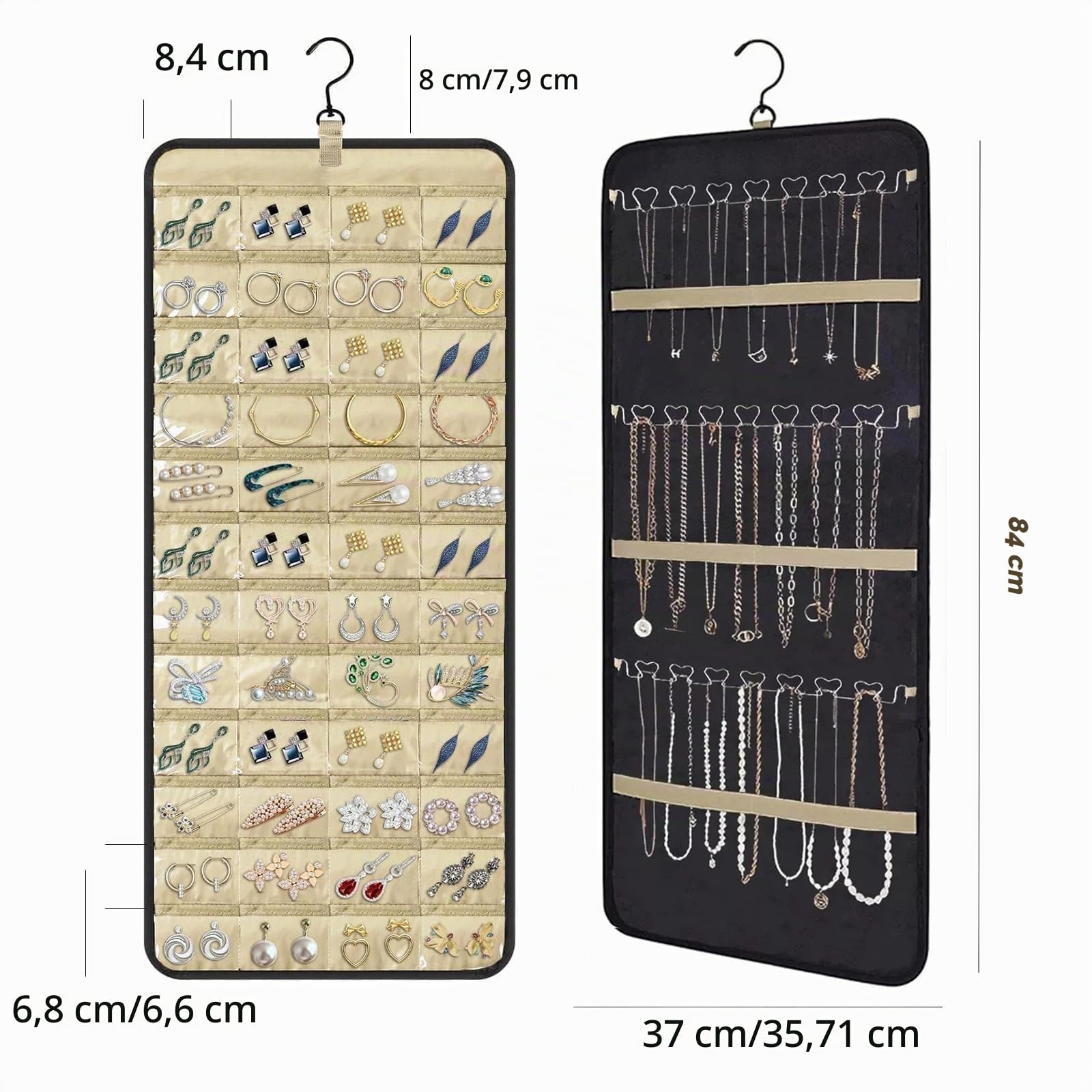 Porta Gioielli da Appendere, Porta Orecchini da Parete, Jewelry Storage Display Stand, Organizzatore di Gioielli da Appendere, Design bifacciale, Per Orecchini, Collana, Anello, Bracciale