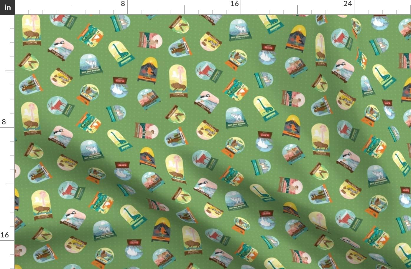 Spoonflower Fabric - Small Scatter Forest Green Water Recreation Camping Printed on Organic Cotton Sateen Fabric by The Yard - Sewing Quilting Apparel Home Decor