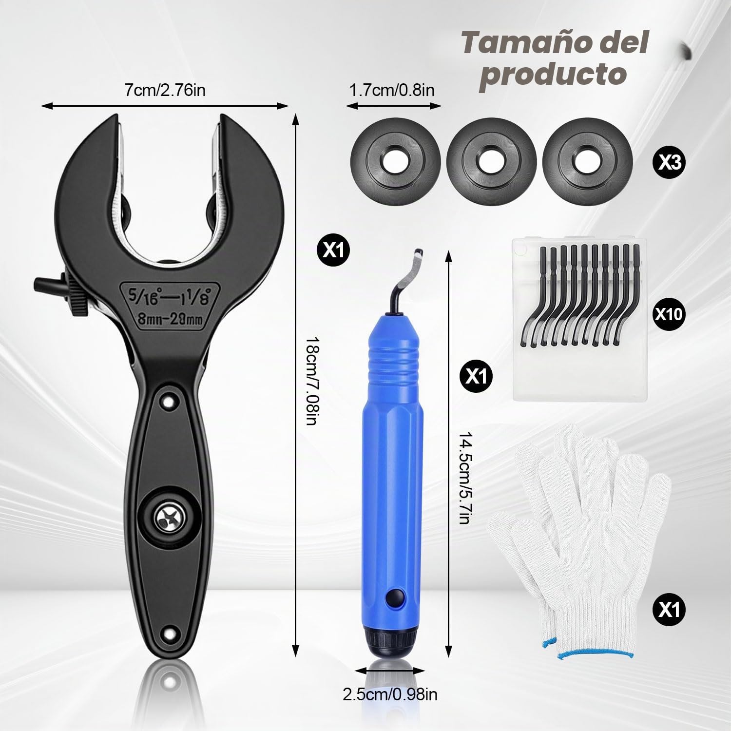 8-29 mm Trinquete Cortatubos PVC de Tubos con 3 Cuchillas de Repuesto Herramienta de Desbarbador Multicapa Guantes y Apto para Tubos de Corta Tubo Cobre Acero Inoxidable Acero Aluminio y PVC