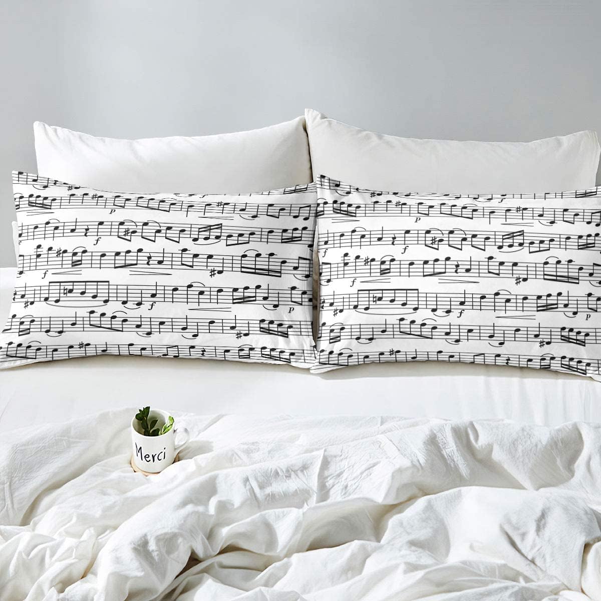 Funda Nordica Cama 135/150 Notas Musicales Ropa de Cama con Estampado Funda Nórdica 220x240 Música Funda Edredon Microfibra con 2 Fundas de Almohada 50x75 cm I339
