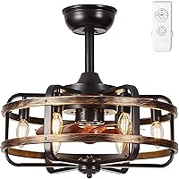 Vista 1 de Caged Ceiling Fans with Lights Black Farmhouse 18‘’ Flush Mount Bladeless Rustic Chandeliers Fan Lights with Remote Vintage Reversible Ceiling Fan