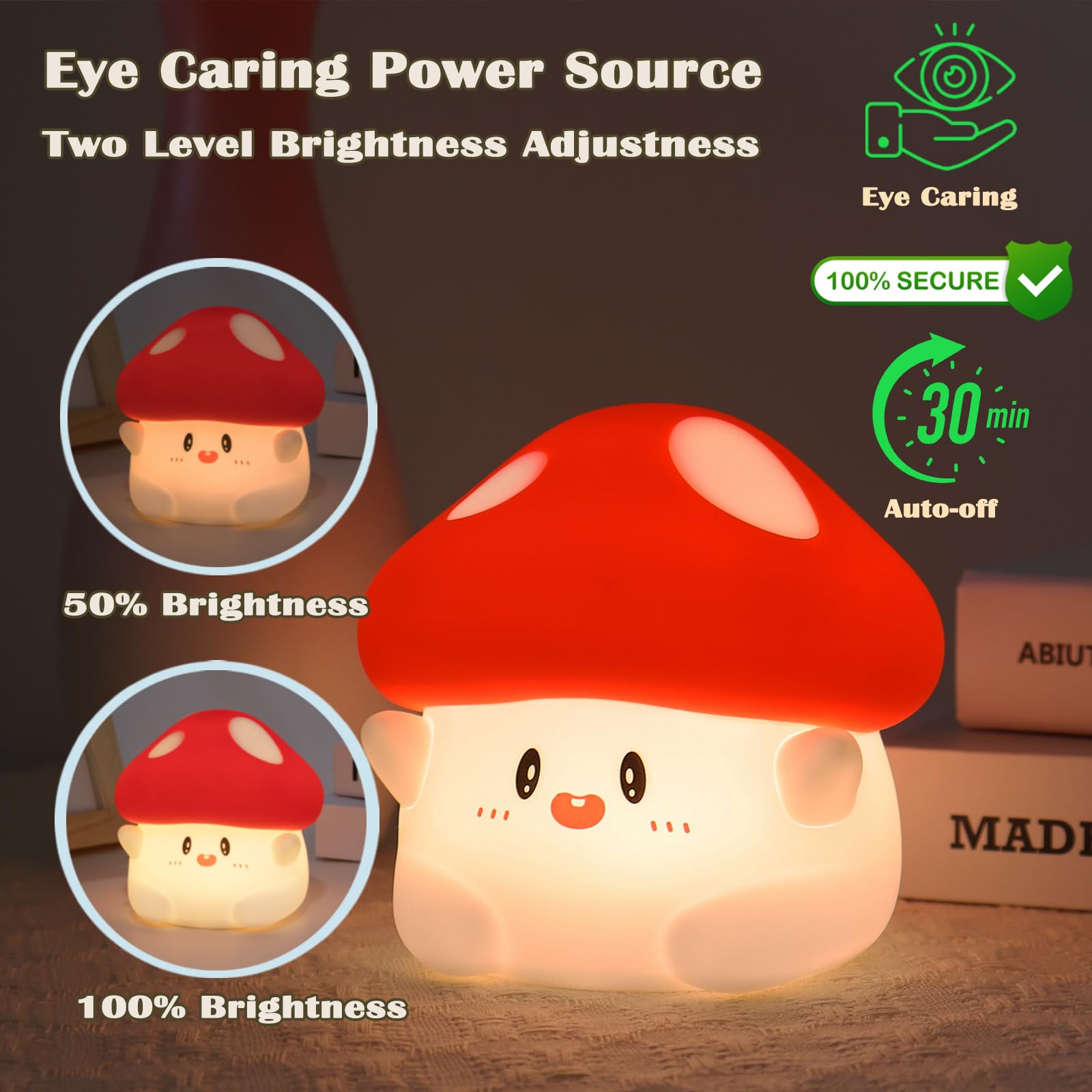 POSSHE Mushroom Night Light with Squishy Soft Silicone, RGB Flashing Color - Image 3