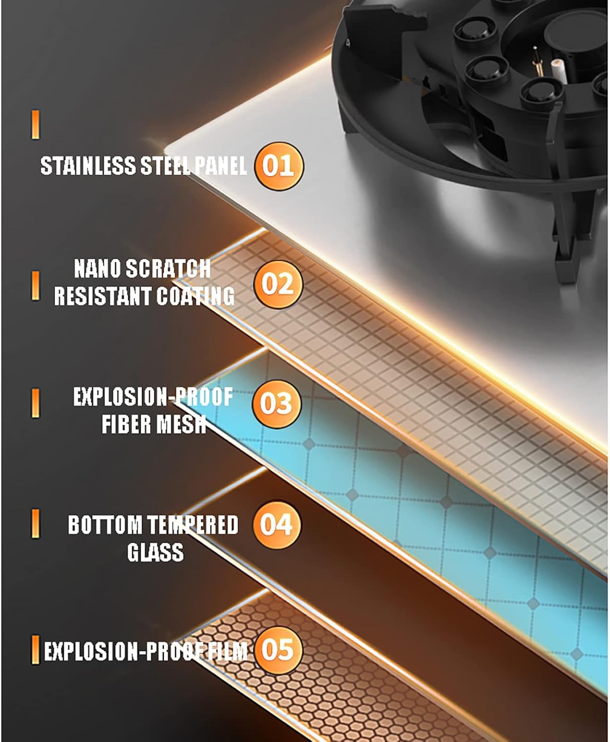 Gas cooktop Desktop Burners Gas Hob gas hob 33cm Built-in Gas Stove Stainless Steel Gas Stove, 7.2kW Nine Cavity Fierce Fire Desktop Wok Cooker，with FFD And Enamel Pan Stands,Cast(Lpg)