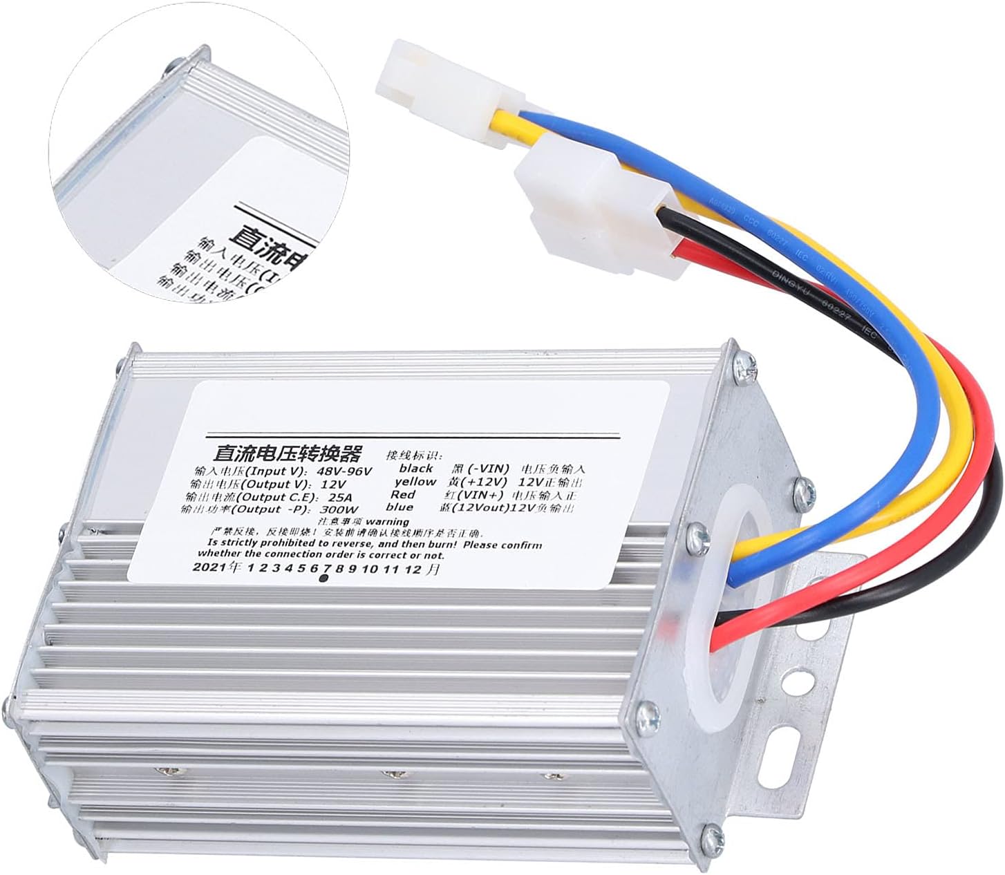 48V 96V to 12V DC Converter, Stable Aluminum Alloy Power Supply Transformer with Pulse Frequency Modulation, for 25A 300W Output Voltage Regulator