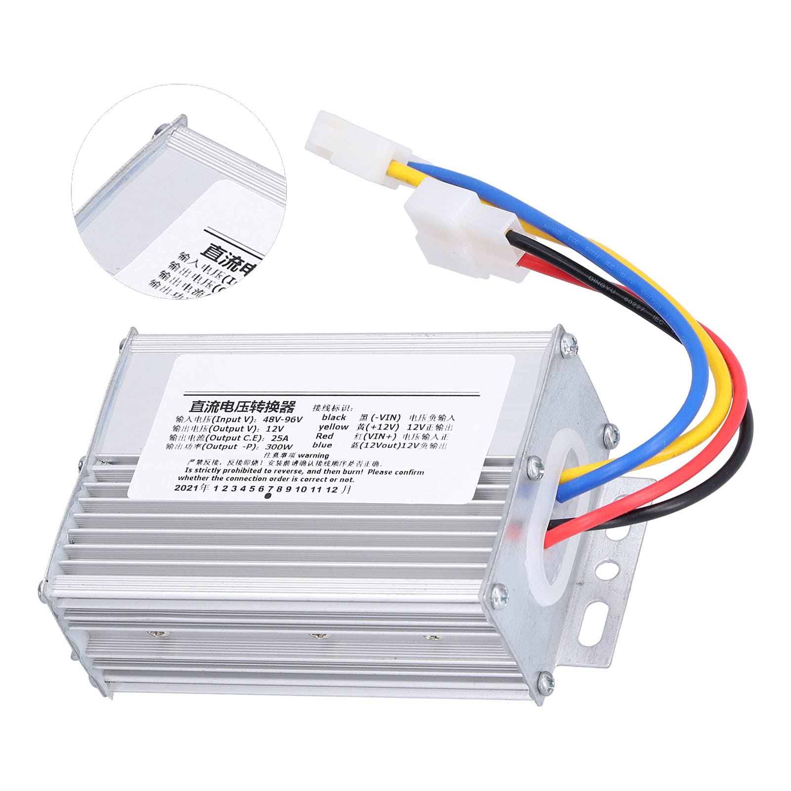 lyrlody Przetwornica 48V-96V DC na 12V DC, Wodoodporny Zasilacz ze Stopu Aluminium, Wyjście 300W/25A z modulacją Częstotliwości Impulsów, do Pojazdów, Statków, Systemów Fotowoltaicznych