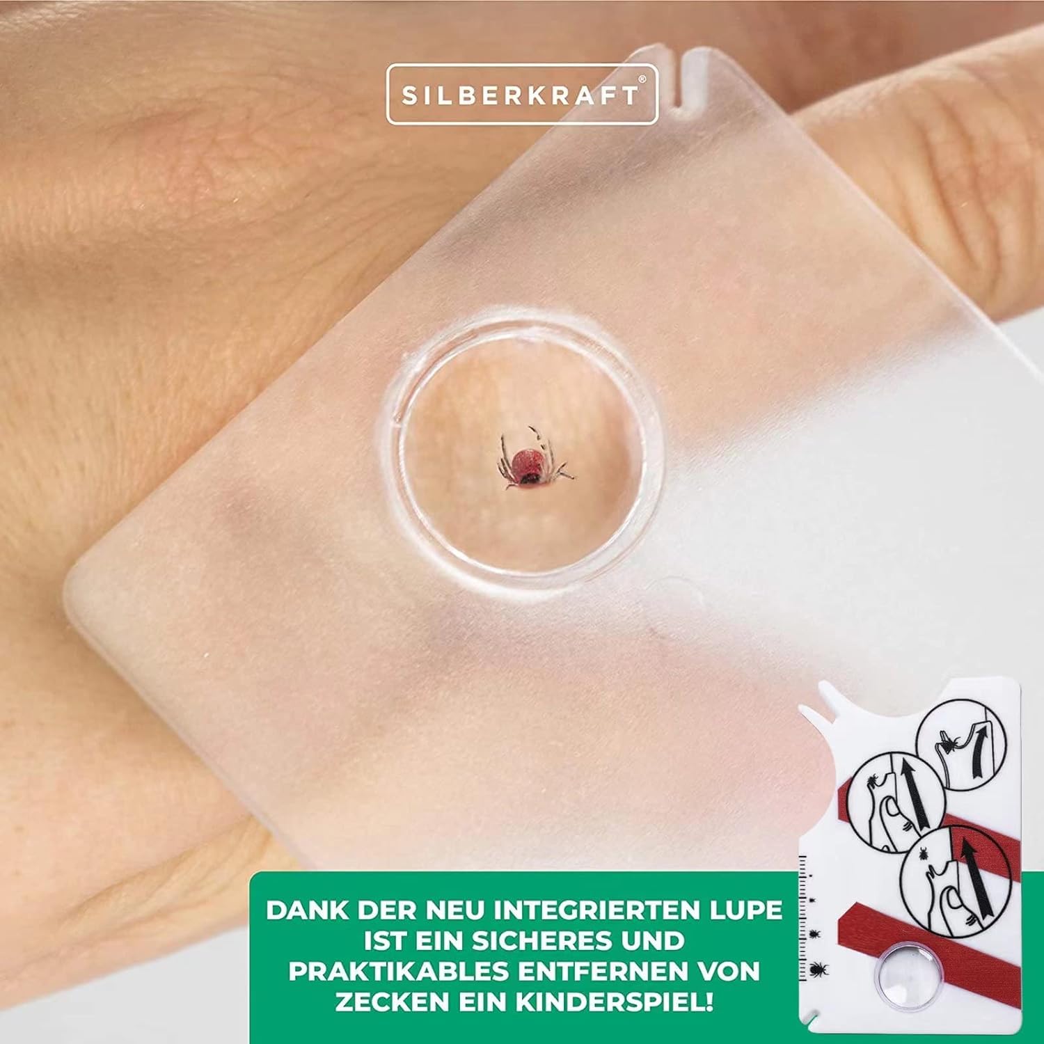 Tarjeta para garrapatas de 2 Piezas, Tarjeta para garrapatas humanas con Lupa para la eliminación rápida y cuidadosa de garrapatas en Animales domésticos o Humanos.
