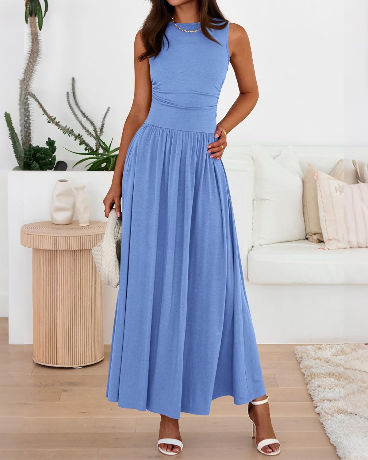 BTFBM Summer Maxi Dresses for Women 2026 Spring Sleeveless Casual Ruched High Waisted Long Sundress Flowy Beach Dress - Image 5