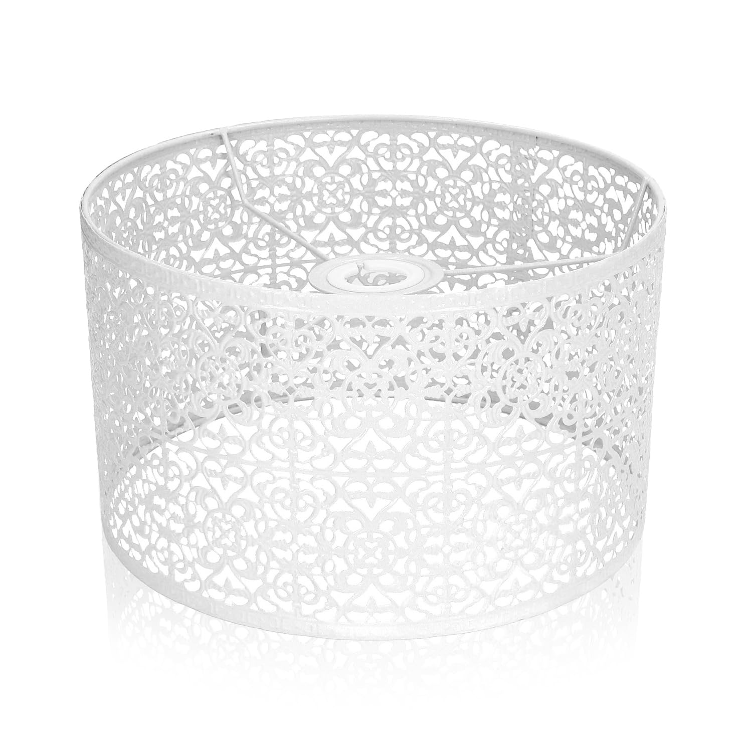 Tissting Pantalla Lampara E27 E14, 25 x 16 cm Pantalla Redonda de Mesa para Portalámparas Hierro Blanco Hueco Pantalla para Aplique Lámpara Estilo Nórdico Pantalla Cilíndrica para Lámpara de Techo