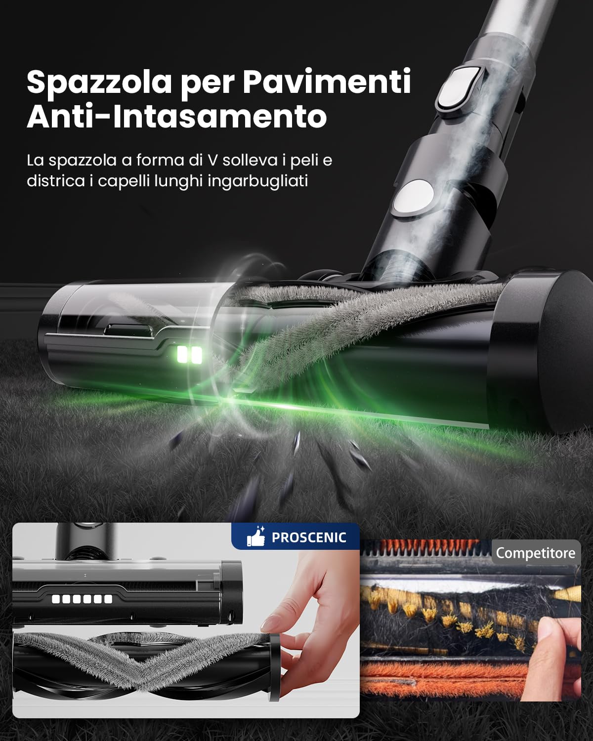 Proscenic P13 Aspirapolvere Senza Fili 550W/45KPA, Scopa Elettrica Senza Fili Potente con Antigroviglio, Autonomia Max 45min, 1,2L Aspirapolvere Senza Filo per Pavimenti/Tappeti/Peli Animali