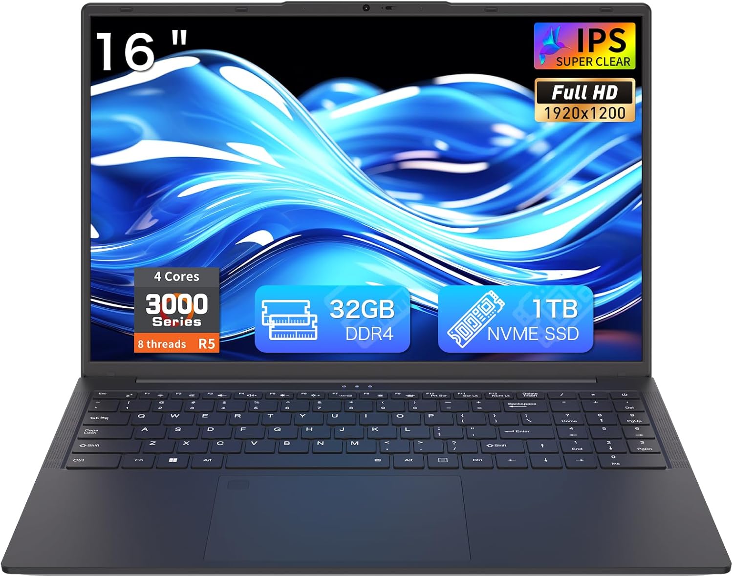 Laptop Computer, 32GB RAM, 1TB SSD, Ryzen 5 3000 Series 4C8T 3.7/2.1GHz, 16″ FHD+, Webcam, Privacy Shutter, Backlit KB, Fingerprint, USB-C 65W Charging, 3 USBA, Win11Pro, WiFi 6, T160R, Black