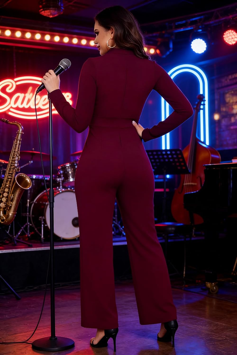 DeftSharp Women's Sexy Cocktail Party Clubwear Casual Working Rompers Long Dressy Jumpsuit - Image 2