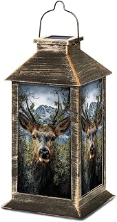 Solar Lantern Graceful Deer Forest Mountain Scene Poster Garden Hanging Lantern Waterproof Solar Powered Lighting Outdoor Table Lamp for Deck Yard Camping Patio Decor
