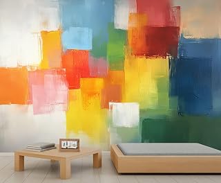 Modern Fashion Wall Mural - Colorful Oil Painting Wall Murals, Art Smear Hd Photo for Living Room Bedroom, Red Yellow Blue Mural - 59" x 39.4" (Not Peel n' Stick)
