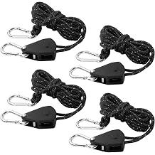 Tent Guy Ropes with Pulley, 4Pcs 4M Reflective Tent Guide Ropes, 1/8 Inch Adjustable Heavy Duty Ratchet Rope for Awning Camping,Hiking Black