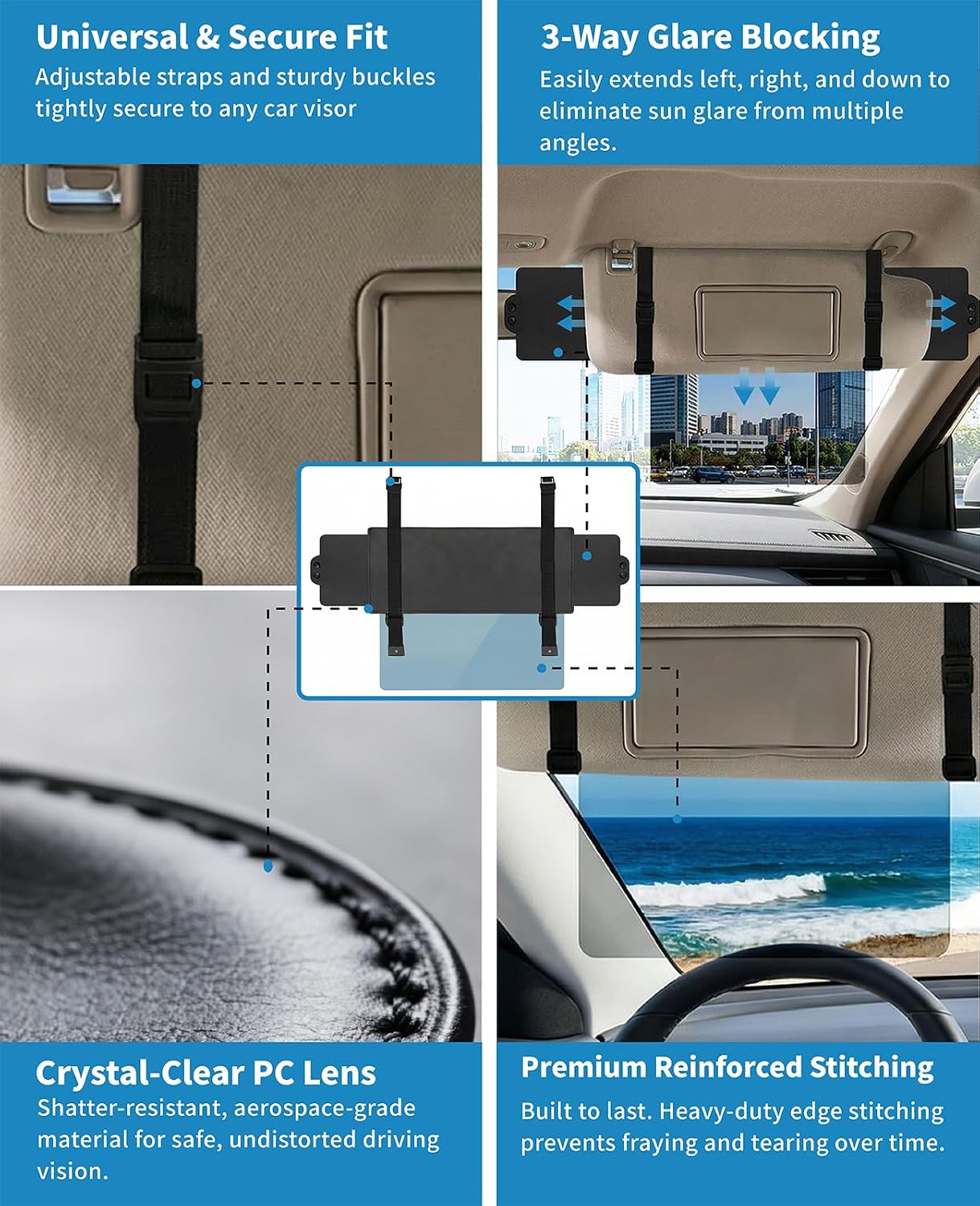 2 Pack Sun Visor Extender for Car, Anti-Glare Polarized Sun Blocker for Driver & Passenger, Adjustable Car Visor Extension with UV Protection for Safe Driving