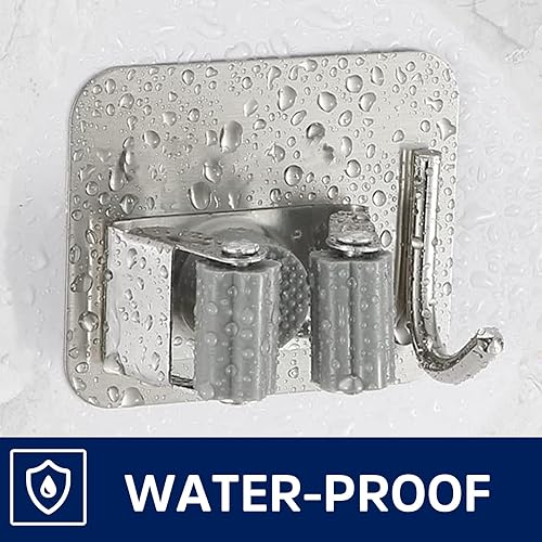 Miniatura 6 de Soporte para escoba de fregona sin taladro, paquete de 2 organizadores de escobas para trapeador con ganchos, agarrador de fregona montado en la