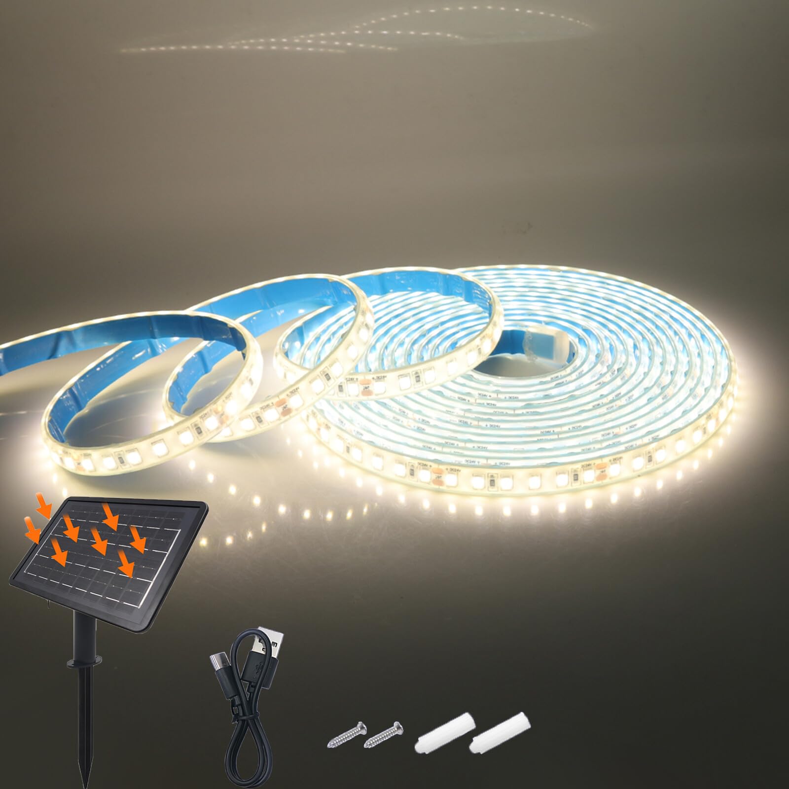 KAFULA 24V 8 Mode Solar Strip Light [7m,Natural White 4000-4500K],IP68 Waterproof,7200MAH Solar Powered Flexible LED Rope Light CRI85+,Bedroom Garden Balcony Decorative Lighting