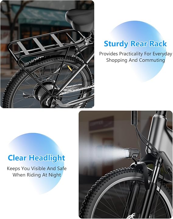 Electric Mountain Bike 26 with 48V 12Ah Battery, 1500W Peak Motor | Up to 25MPH Speed, 65 Miles Range, 7 Speed Gears, Removable Battery, City Commuter