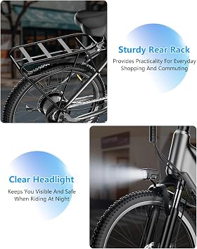 Electric Mountain Bike 26 with 48V 12Ah Battery, 1500W Peak Motor | Up to 25MPH Speed, 65 Miles Range, 7 Speed Gears, Removable Battery, City Commuter