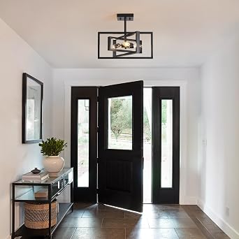 3 Light Black Ceiling Lights Living Room, Industrial Semi Flush Mount | Modern Chandelier Ceiling Lights for Bedroom Dining Room Kitchen Hallway and Lounge, E14, MAX 40W, 220V, Ø40cm